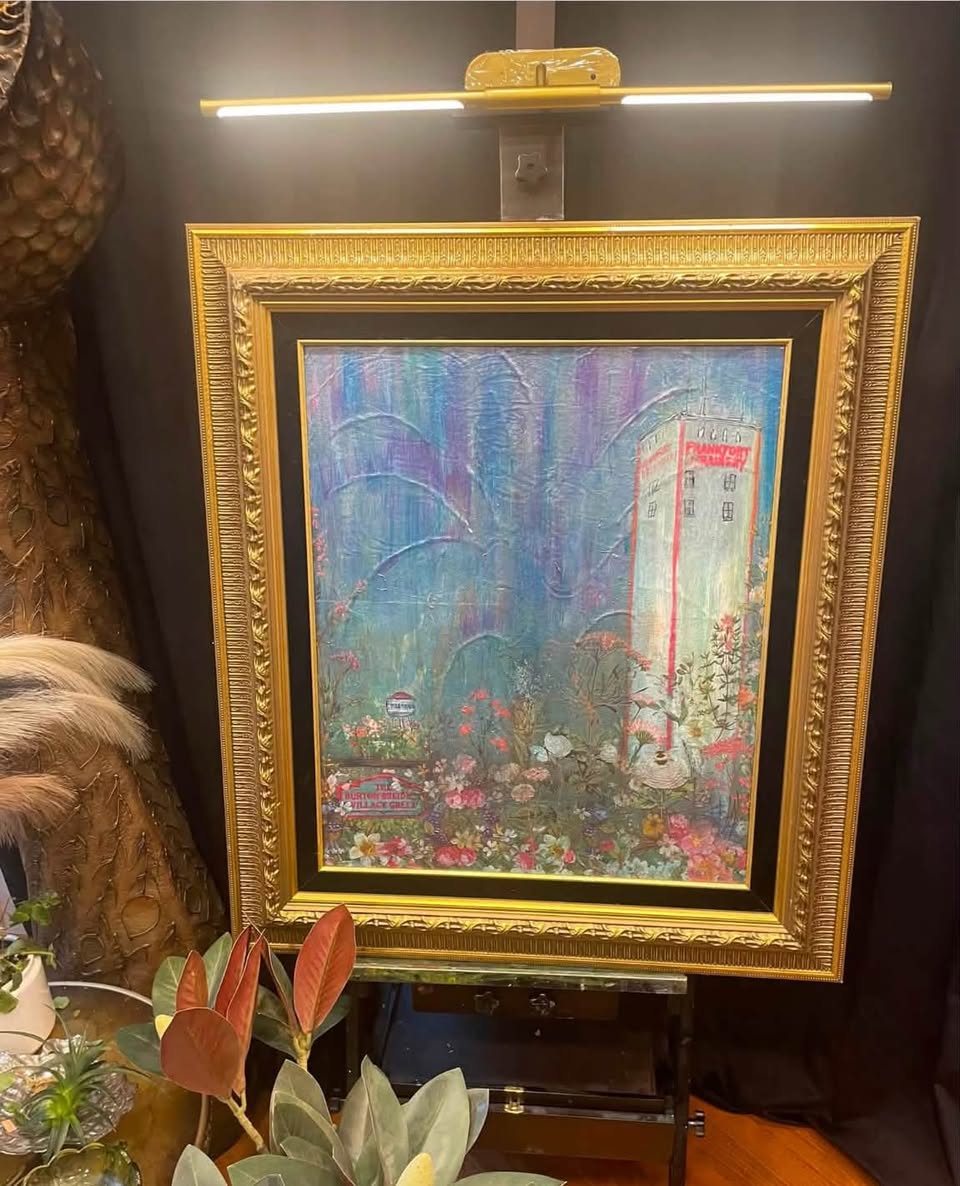 Finished MOMO Designs custom artwork displayed in an ornate vintage gold frame